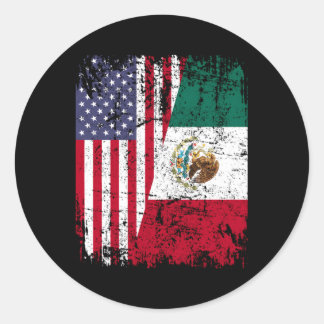 メキシコのルーツハーフアメリカ国旗メキシコ ラウンドシール
