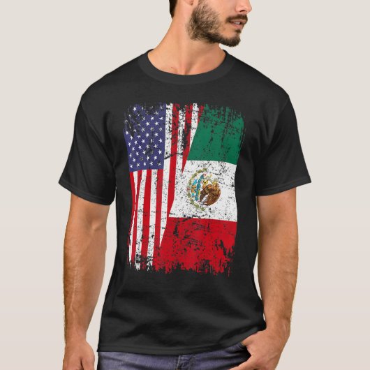 メキシコのルーツハーフアメリカ国旗メキシコ Tシャツ (正面)