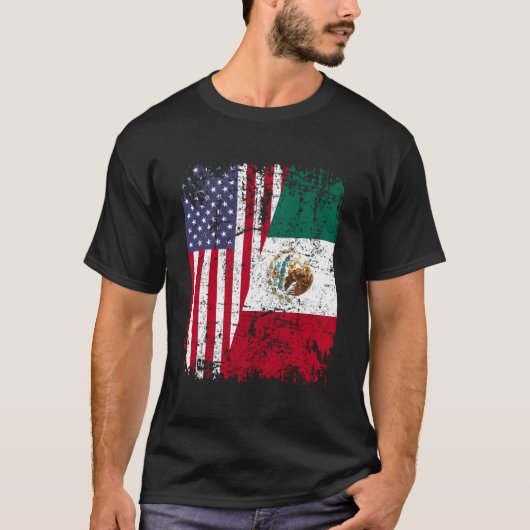 メキシコのルーツハーフアメリカ国旗メキシコ Tシャツ (正面)