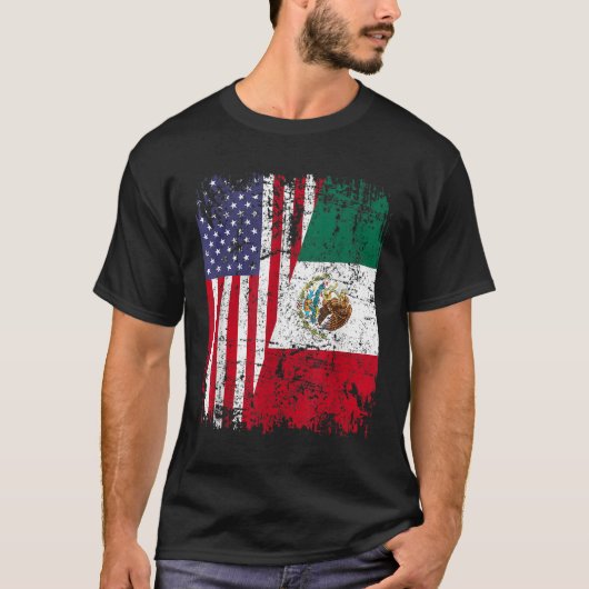 メキシコのルーツハーフアメリカ国旗メキシコ Tシャツ (正面)