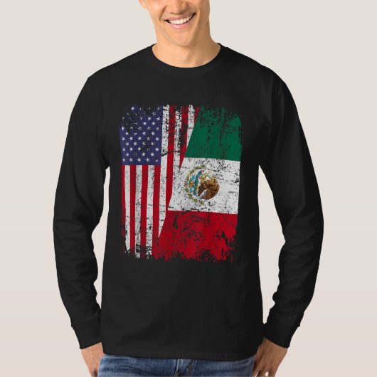 メキシコのルーツハーフアメリカ国旗メキシコ Tシャツ (正面)