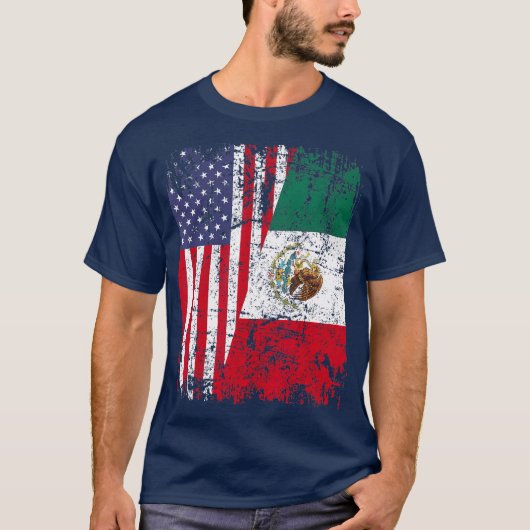 メキシコのルーツ半米州旗メキシコ Tシャツ (正面)