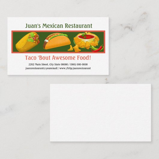 メキシコのレストランカスタムビジネスカード 名刺 (正面/裏面)