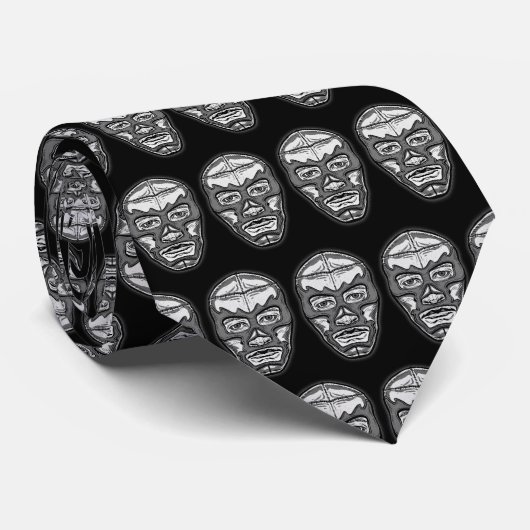 メキシコのレスリングルチャドール黒白タイ ネクタイ (ロール)