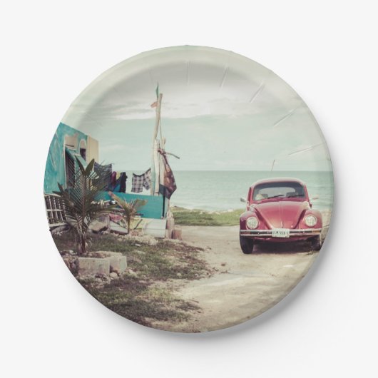 メキシコのレッドカークラシックヴィンテージカブトムシ ペーパープレート (正面)