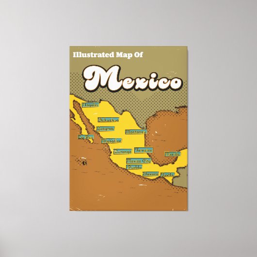 メキシコのレトロ地図 キャンバスプリント (正面)