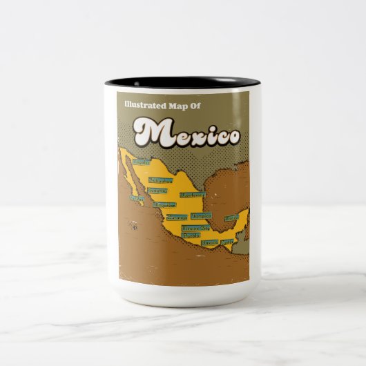 メキシコのレトロ地図 ツートーンマグカップ (中央)