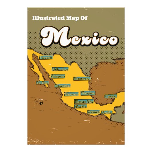 メキシコのレトロ地図 フォトプリント            (正面)