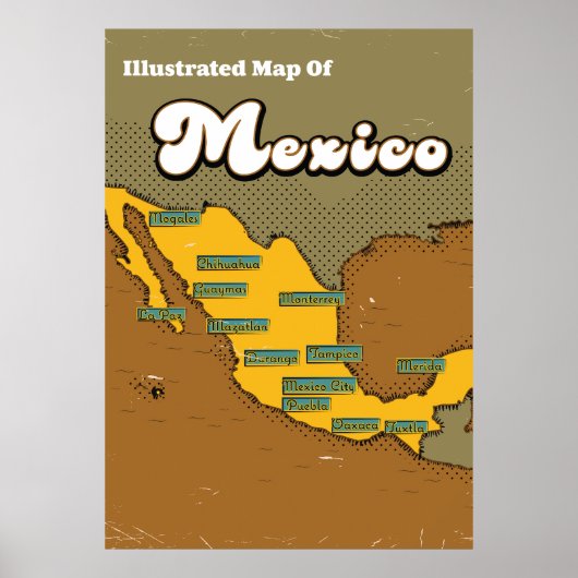 メキシコのレトロ地図 ポスター (正面)