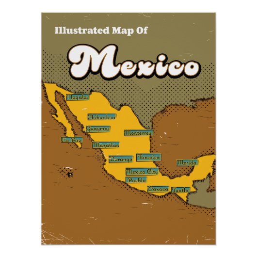 メキシコのレトロ地図 ポスター (正面)