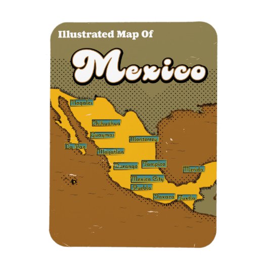 メキシコのレトロ地図 マグネット (縦)