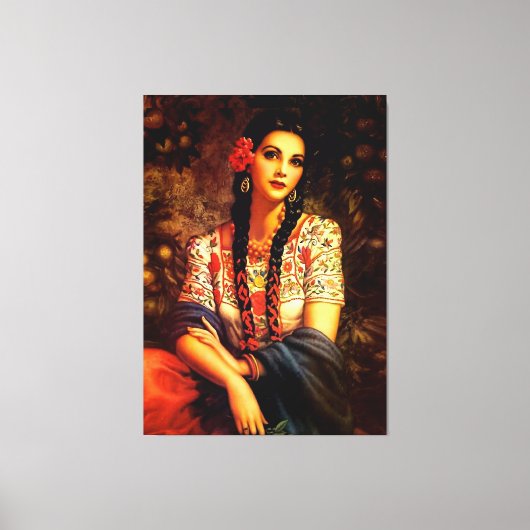 メキシコのヴィンテージピンアップガール、長編組 キャンバスプリント (正面)