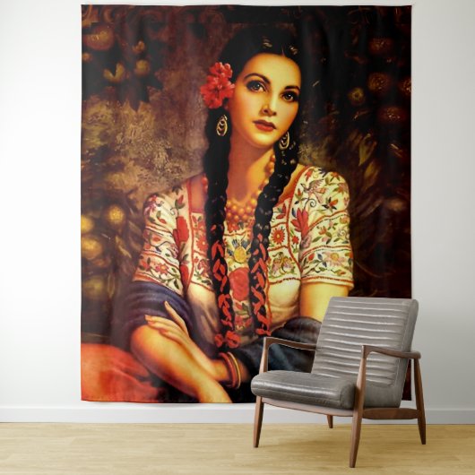 メキシコのヴィンテージピンアップガール、長編組 タペストリー (インサイチュ)