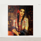 メキシコのヴィンテージピンアップガール、長編組 タペストリー (正面)