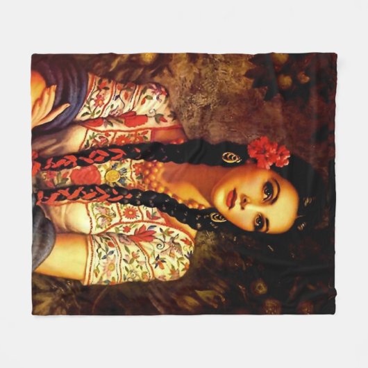 メキシコのヴィンテージピンアップガール、長編組 フリースブランケット (正面(横))