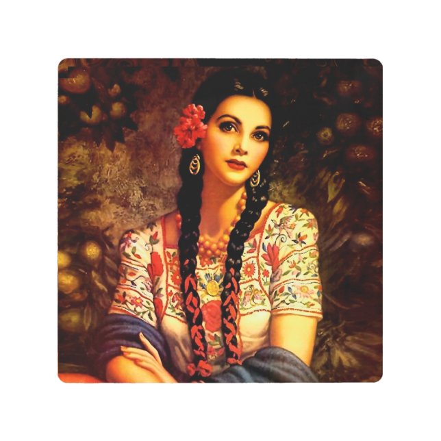 メキシコのヴィンテージピンアップガール、長編組 メタルプリント (正面)