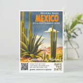 メキシコのヴィンテージ結婚式の旅行QRコード セーブザデート (スタンド正面)