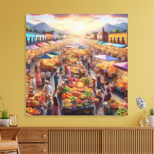 メキシコの人々農家市場抽象芸術アート キャンバスプリント (インサイチュ (リビング))