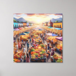 メキシコの人々農家市場抽象芸術アート キャンバスプリント