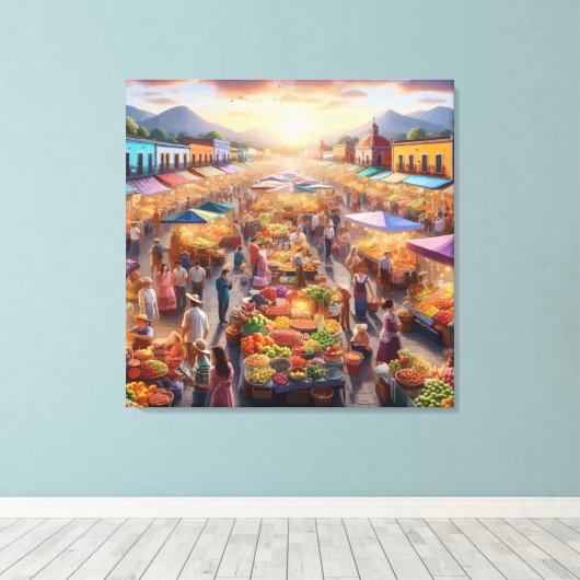 メキシコの人々農家市場抽象芸術アート キャンバスプリント (インサイチュ (ウッドフロア))