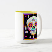 メキシコの休日の日死んだ砂糖スカル ツートーンマグカップ (正面右)