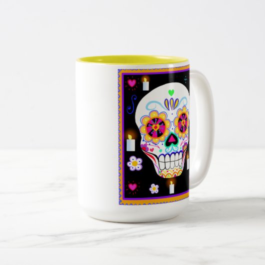 メキシコの休日の日死んだ砂糖スカル ツートーンマグカップ (正面右)