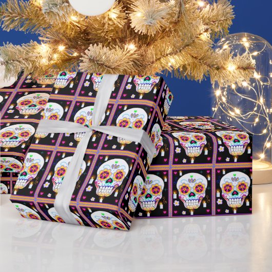 メキシコの休日の日死んだ砂糖スカル ラッピングペーパー (クリスマス)
