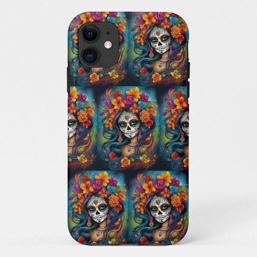 メキシコの伝統カラフル：砂糖スカルメイクアップ Case-Mate iPhoneケース (裏面)