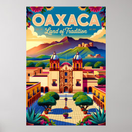 メキシコの伝統的な土地、オアハカのレトロな風景 ポスター