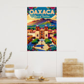メキシコの伝統的な土地、オアハカのレトロな風景 ポスター (キッチン)