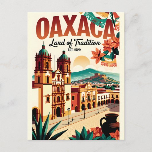 メキシコの伝統的な土地、オアハカのレトロな風景 ポストカード (正面)