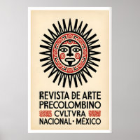 メキシコの先コロンブス期の太陽の仮面アートプリント - 大胆