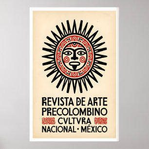 メキシコの先コロンブス期の太陽の仮面アートプリント - 大胆 ポスター