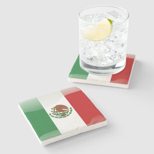 メキシコの光沢のある旗 ストーンコースター (横)