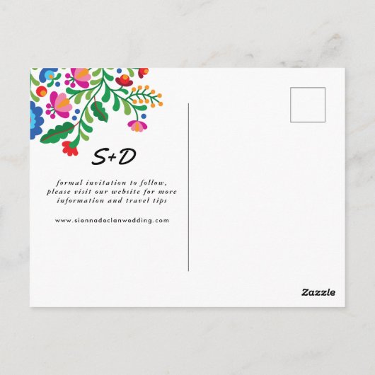 メキシコの刺繍ブルー日付はがきを保存 ポストカード (裏面)