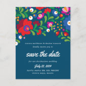 メキシコの刺繍ブルー日付はがきを保存 ポストカード (正面)