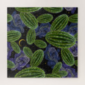 メキシコの刺繍:サボテンの夜シームレス。 ジグソーパズル (横)