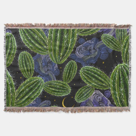 メキシコの刺繍:サボテンの夜シームレス。 スローブランケット (正面)