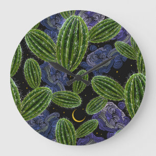 メキシコの刺繍：サボテンの夜シームレス。 ラージ壁時計
