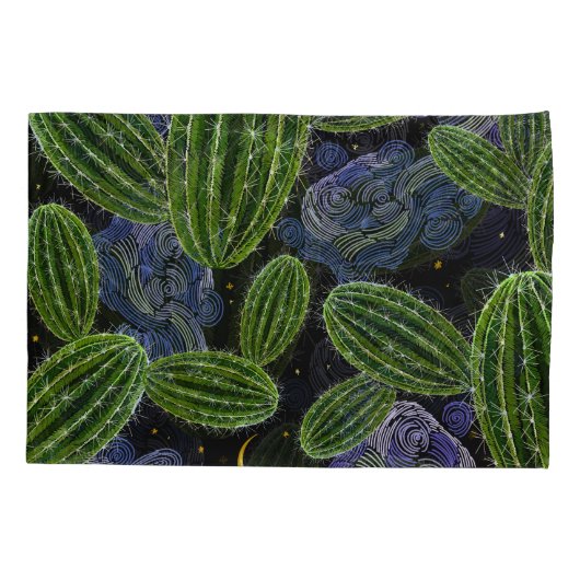 メキシコの刺繍:サボテンの夜シームレス。 枕カバー (裏面)