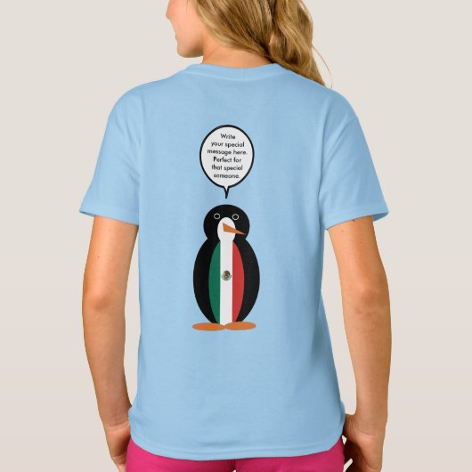 メキシコの国旗を着たペンギンの女の子のTシャツ Tシャツ (裏面)