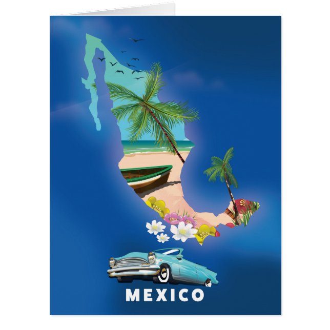 メキシコの地図イラストレーション旅行ポスター。 (正面)
