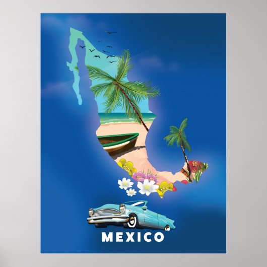 メキシコの地図イラストレーション旅行ポスター。 ポスター (正面)