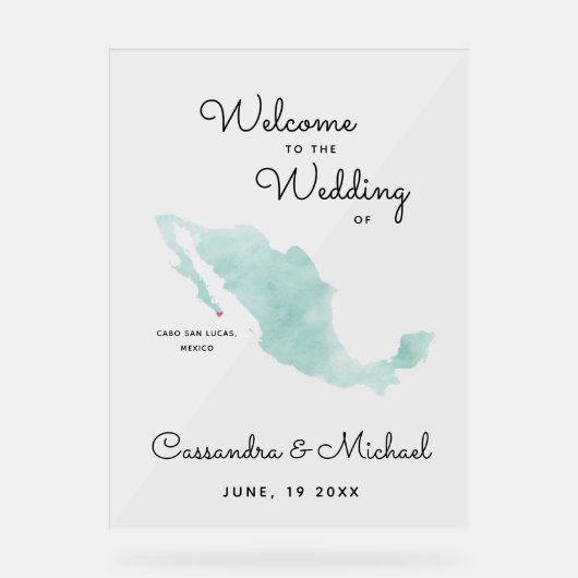メキシコの地図 |カボ |宛先の結婚式へようこそ アクリルサイン (正面)