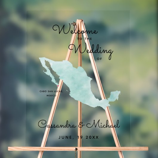 メキシコの地図 |カボ |宛先の結婚式へようこそ アクリルサイン (ニュートラル)