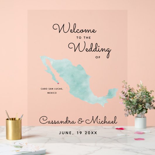 メキシコの地図 |カボ |宛先の結婚式へようこそ アクリルサイン (ウェディング)