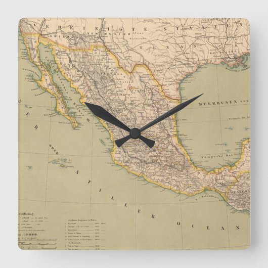 メキシコの地図 スクエア壁時計 (正面)
