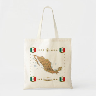 メキシコの地図 + 旗のバッグ トートバッグ