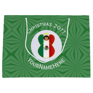 メキシコの天使のクリスマスフラグをパーソナライズ ラージペーパーバッグ