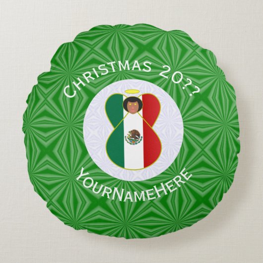 メキシコの天使クリスマスフラグパーソナライズド ラウンドクッション (正面)